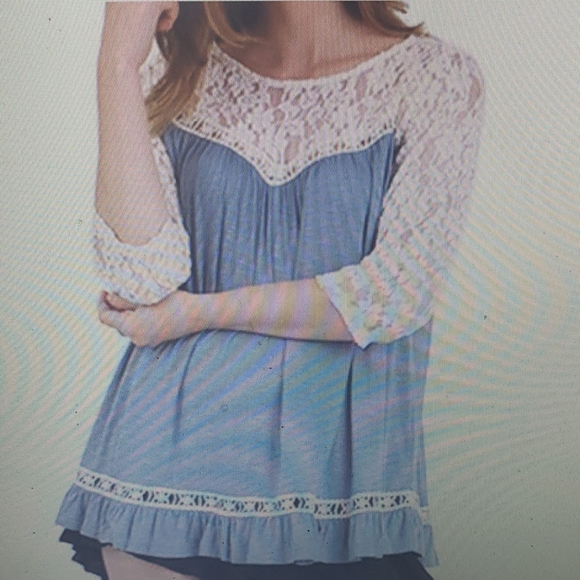 Umgee Textured Split Neck Puff Sleeve Top Women Casual Boho Cream Blouse